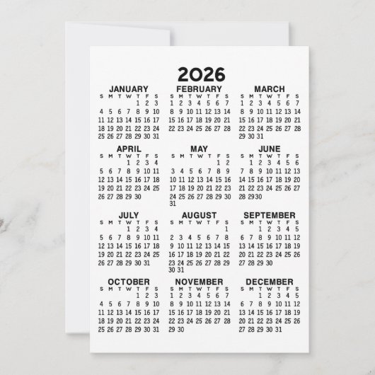 Voljaar Uitzicht Kalender Basic Zwart Wit Kaart (Voorkant)