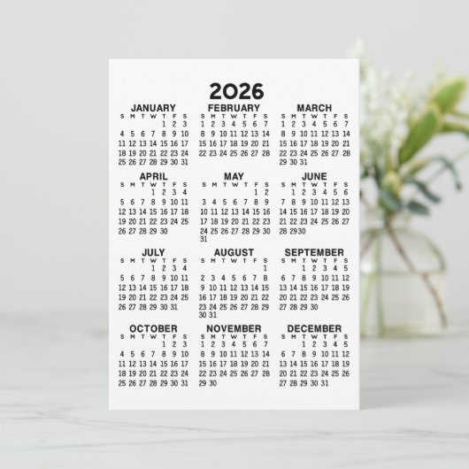 Voljaar Uitzicht Kalender Basic Zwart Wit Kaart (Staand voorkant)