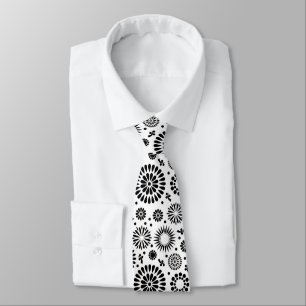 Volk bloemmotief Zwart Witte Bloemen Boho Chic Stropdas