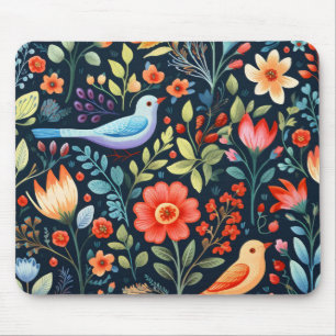 Volksbloemen en vogels muismat