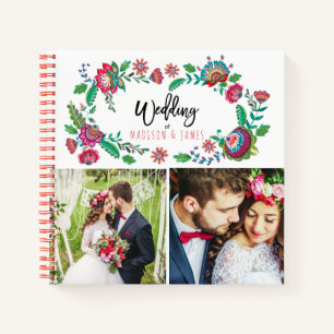 Volkse Bloemen Foto Collage Bruiloft Notitieboek