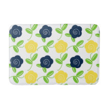 Volkskunst bloemworp in marineblauw en geel op wit