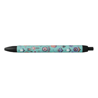Volkskunst Botanisch Naadloos Patroon Blauwe Inkt Pen