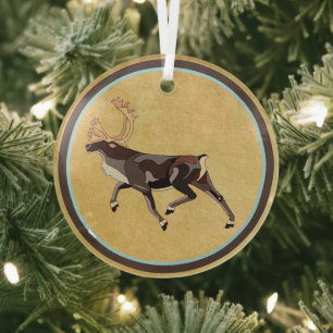 Volkskunst Caribou/rendieren Glas Ornament