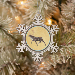 Volkskunst Caribou/rendieren Tin Sneeuwvlok Ornament