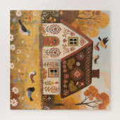 Volkskunst Cottage Vogels Herfst Legpuzzel (Horizontaal)