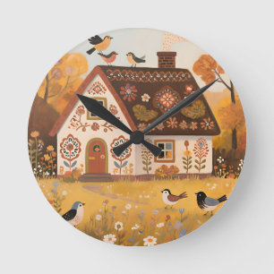 Volkskunst Cottage Vogels Herfst Ronde Klok