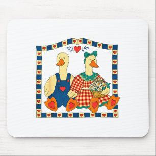 Volkskunst Eend Koppel Met Bloemen Landelijke Boer Muismat