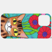 Volkskunst grillige kat en bloemen Case-Mate iPhone case (Achterkant / Rechts)