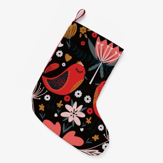volkskunst schandalig kleurrijk patroon met flora kleine kerstsok (Voorkant (Hangend))
