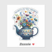 Volkskunst vaas bloemen schoonheid rondom sticker (Vel)