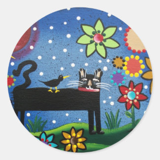 Volkskunst van Lori Everett Cat met houding Ronde Sticker