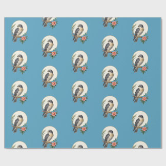 Volkskunst Vogelpatroon Blauw Inpakpapier
