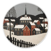  volkskunst winterdorp scene keramische knop (Voorkant)