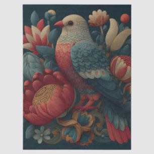 Volkskunstillustratie van een vogel te midden van tissuepapier