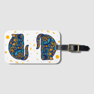 Volkskunstkat in het blauw bagagelabel