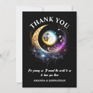 Volle maan 3D hemelse sterrennacht magenta zwart Bedankkaart
