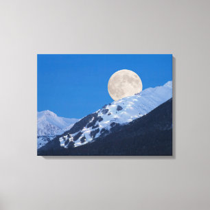 Volle maan boven Alyeska Ski Resort, Alaska Canvas Afdruk