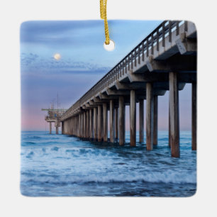 Volle maan boven pier, Californië Keramisch Ornament