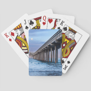 Volle maan boven pier, Californië Pokerkaarten