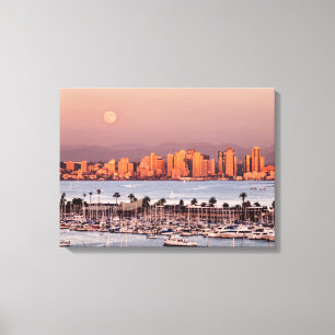 Volle maan boven San Diego Canvas Afdruk