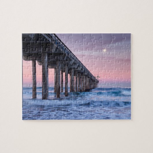 Volle Maan boven Scripps Pier Legpuzzel (Horizontaal)