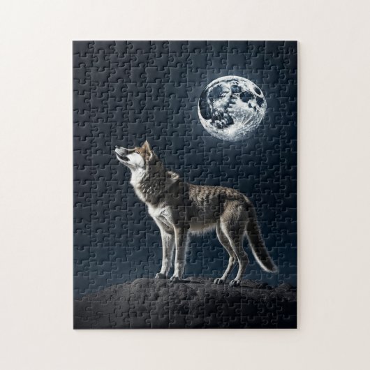 Volle Maan die op de Wolf Blank schijnt Legpuzzel (Verticaal)