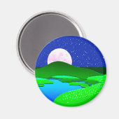 Volle maan die opkomt boven groene heuvels magneet (Voorkant / Achterkant)