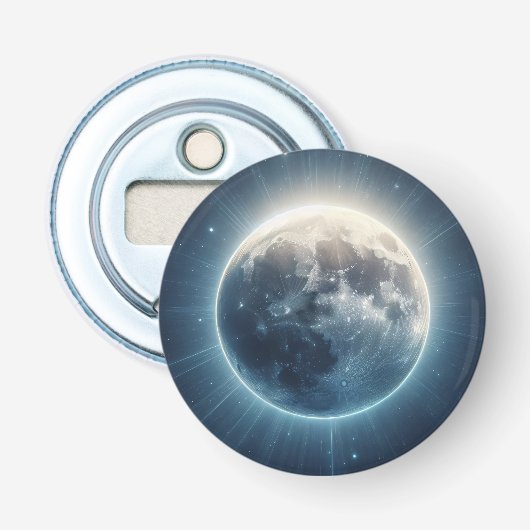 Volle Maan Eclipse Witte Gloed Button Flesopener (Voorkant)