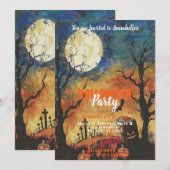 Volle Maan Graveyard Halloween Party Kaart (Voorkant / Achterkant)
