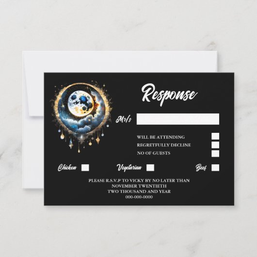 Volle maan hemelse sterrennacht luna reactie RSVP kaartje (Voorkant)