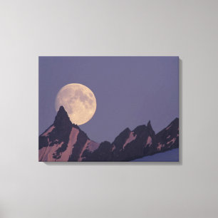 Volle Maan Komt Op Chugach Mountains Alaska Canvas Afdruk