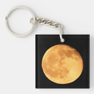 Volle Maan Met Oranje Gloed Nachtelijke Hemel Maan Sleutelhanger