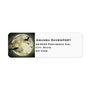 Volle Maan met vleermuizen en een kraai Etiket