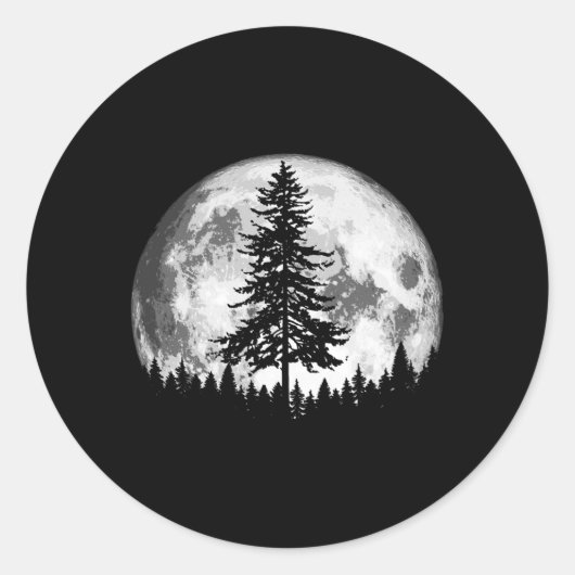 Volle Maan Minimalist E Tree Ronde Sticker (Voorkant)