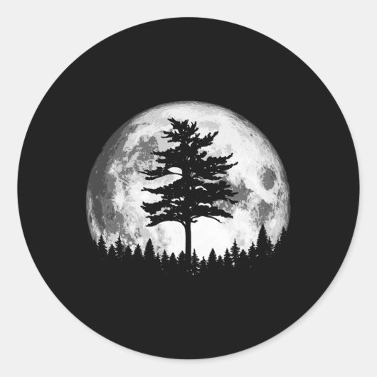 Volle Maan Minimalist E Tree Ronde Sticker (Voorkant)