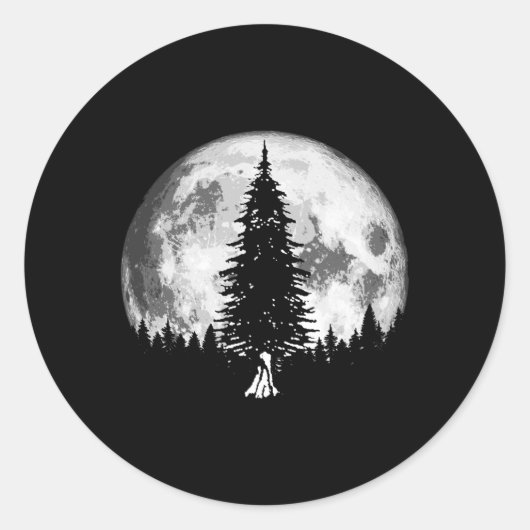 Volle Maan Minimalist E Tree Ronde Sticker (Voorkant)