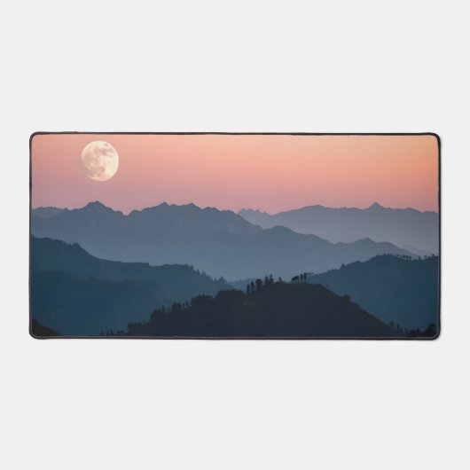 Volle Maan Mountain Desk Mat – Sunset Sky, rustig (Voorkant)