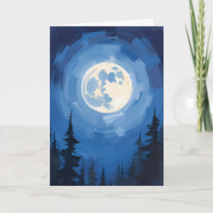 Volle Maan Nachtelijke Bos Waterverfschildering Kaart
