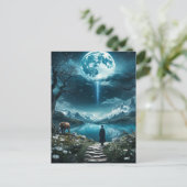 Volle maan olifant en vrouw briefkaart (Staand voorkant)