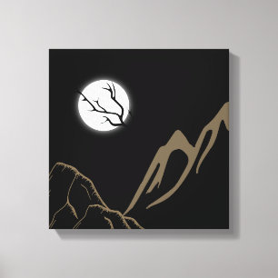 Volle Maan Over Majestueuze Bergen Canvas Afdruk