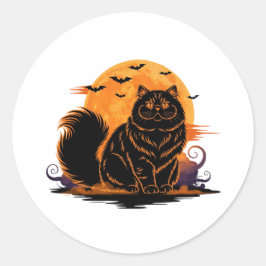 Volle Maan Perzisch - Fluffy Perzische Kat Hallowe Ronde Sticker