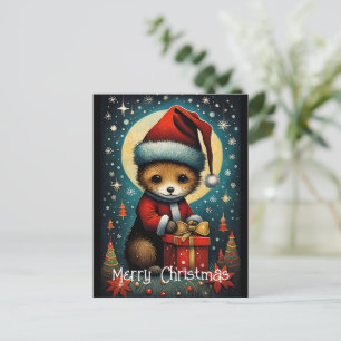 Volle Maan Schattige Santa Mouse Kerstcadeau Briefkaart