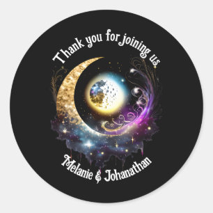 Volle maan sterrenhemel hemelse magenta ronde sticker