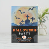 Volle Maan, Vleermuizen en Graveyard Zwart Hallowe Kaart (Staand voorkant)