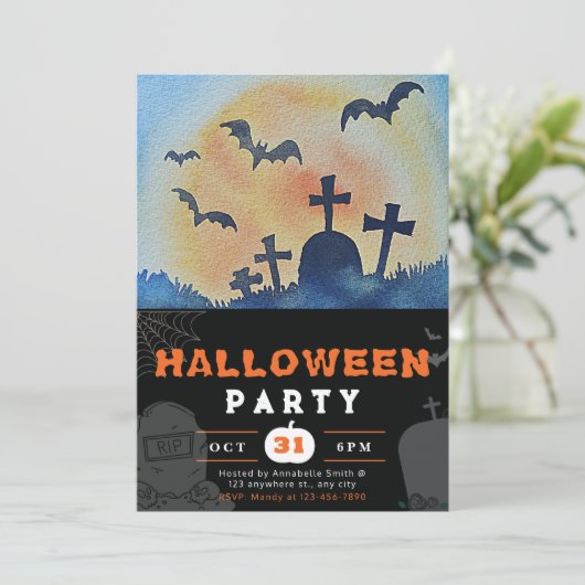 Volle Maan, Vleermuizen en Graveyard Zwart Hallowe Kaart (Staand voorkant)