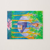 Volle maan vrouw yoga pose legpuzzel (Horizontaal)