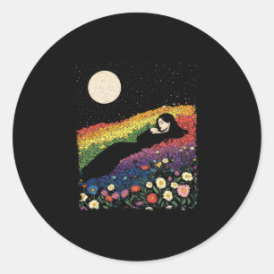 Volle maan vrouwelijke cottagecore meisje bloemrij ronde sticker