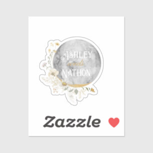 Volle Maan Wildflower Goud Waterverf Bruiloft Sticker