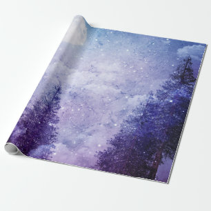 Volle Maan Winter Paarse Bos Cadeaupapier